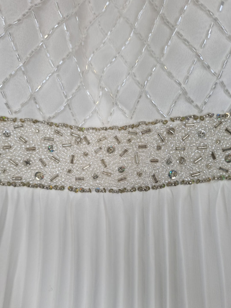 Imoda Ivory Chiffon Beaded Pleated Layered Skirt Empire Wedding Dress Sz 107