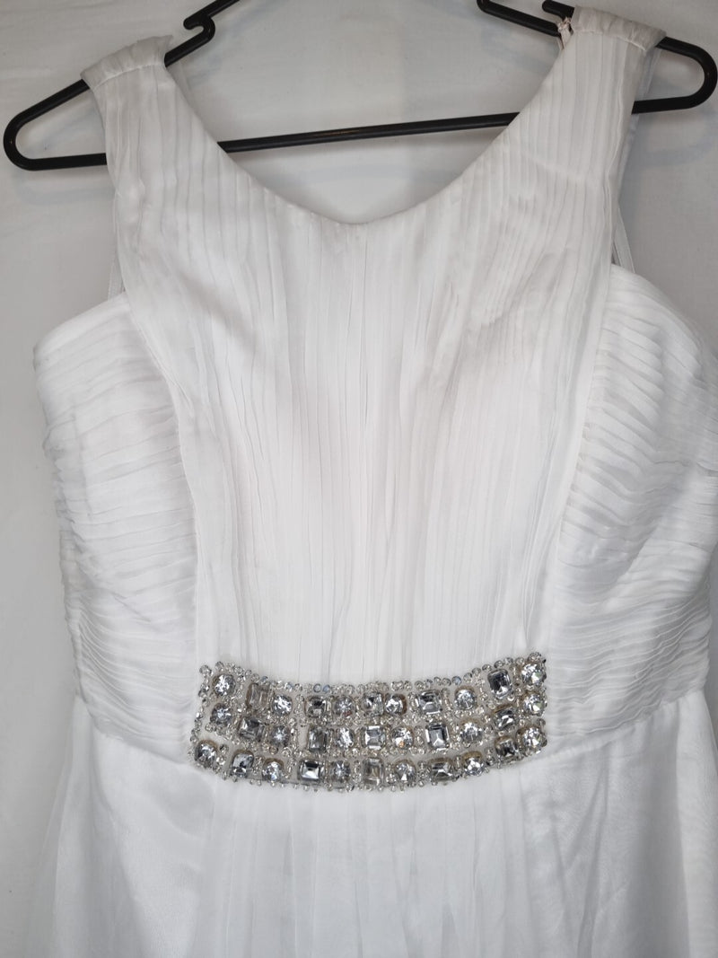 Imoda White Chiffon Ruched Pleated Crystal Grecian Empire Wedding Dress Sz 83
