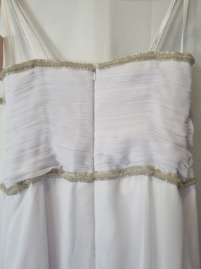 Imoda White Chiffon Sweetheart Beaded Ruched Empire Wedding Dress Sz 89