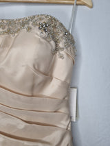 Imoda Gold Taffeta Ruched Crystal Beaded Full A-line Train Wedding Dress Sz 105