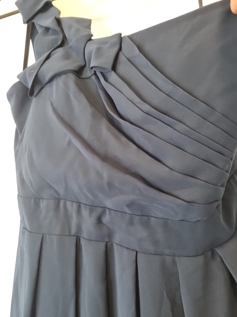 Imoda Navy Blue Chiffon One Shoulder Evening Bridesmaid Mini Dress Sz 184