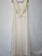 Imoda Ivory Chiffon Ruched Pleated Grecian Style V Neck Wedding Dress Sz 120