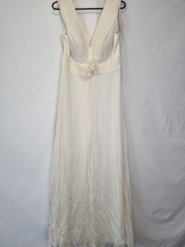 Imoda Ivory Chiffon Ruched Pleated Grecian Style V Neck Wedding Dress Sz 120