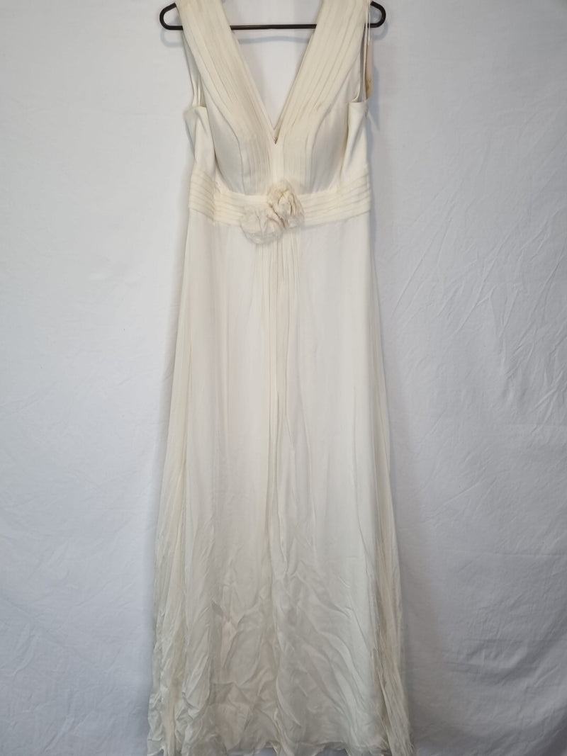 Imoda Ivory Chiffon Ruched Pleated Grecian Style V Neck Wedding Dress Sz 120