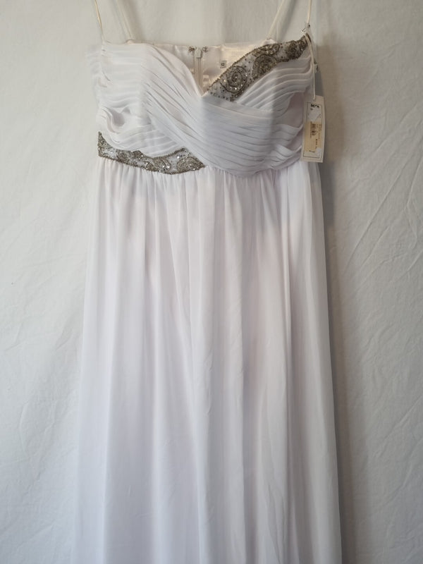 Imoda White Chiffon Sweetheart Beaded Ruched Empire Wedding Dress Sz 121