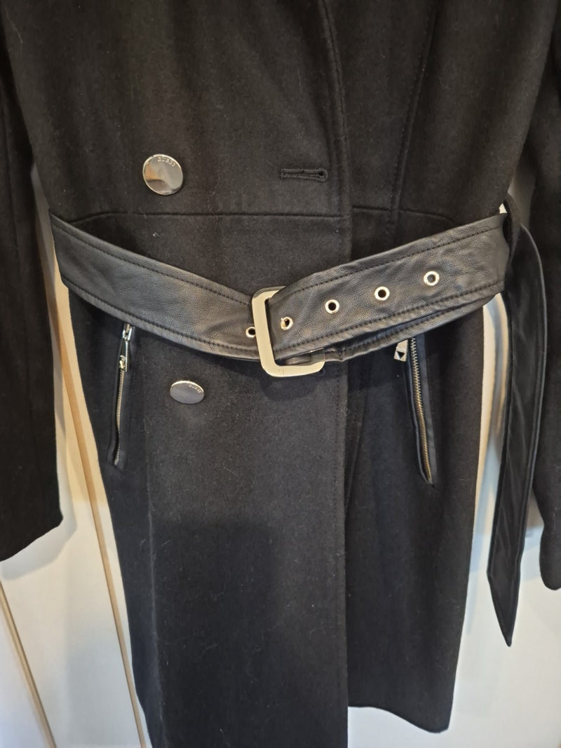 Guess Black Military Trench Wool Blend Coat Jacket Size Xs2