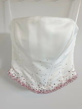 Essence ivory strapless bridal bustier pink beading UK 80