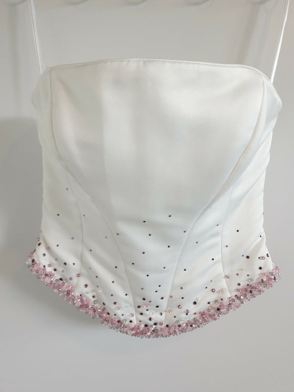 Essence ivory strapless bridal bustier pink beading UK 80