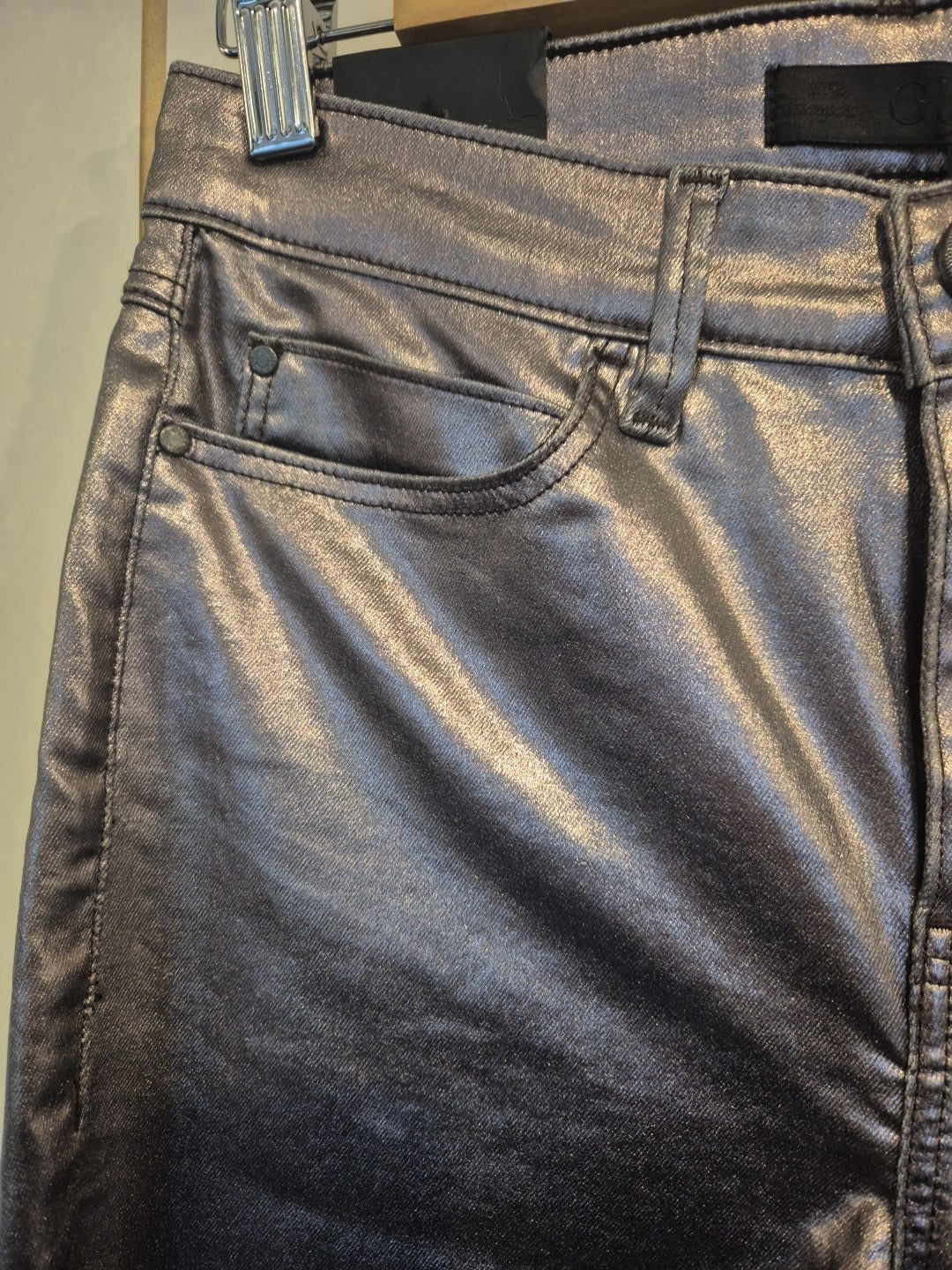 Guess Pink Pewter Metallic High Rise Skinny Leg Jeans Size 263