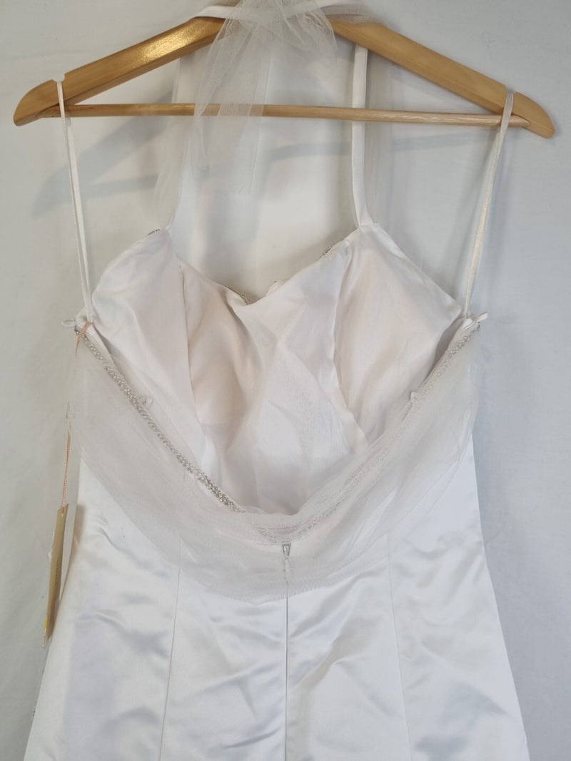 Imoda White Satin Tulle Beaded Sequin Backless Halter Neck Wedding Dress Sz 88