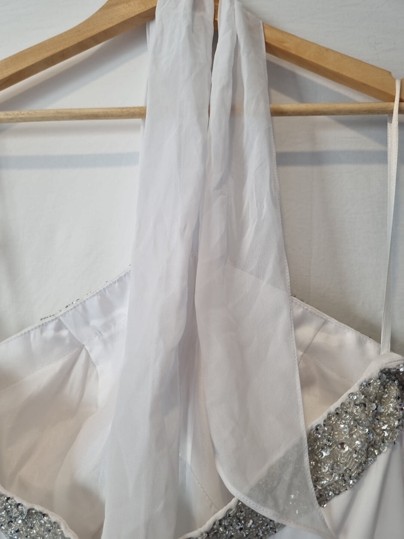 Imoda White Chiffon Beaded Ruch Halter Neck Empire Wedding Dress Sz 1214