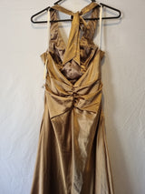 Imoda Brown Bronze Satin Ruched Beaded Halter Evening Bridesmaid Dress Sz 811