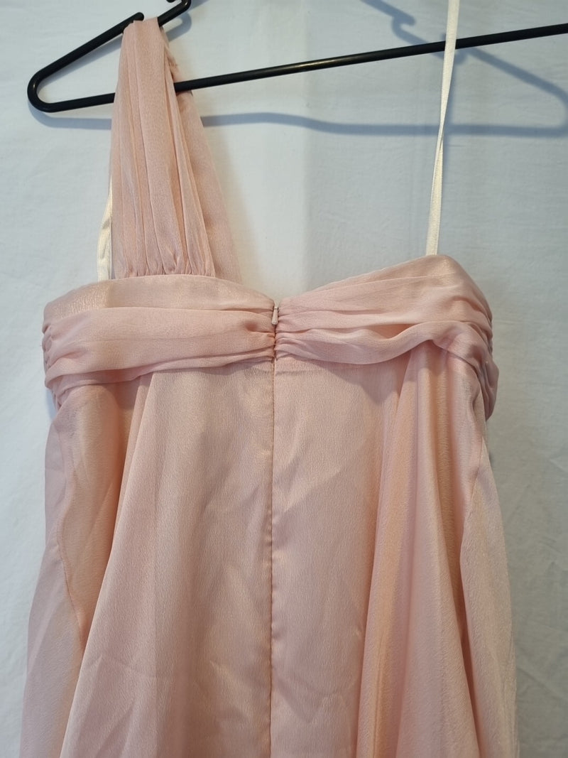 Juniper & Sage Chiffon Pink Ruched One Shoulder Evening Bridesmaid Dress Sz 87
