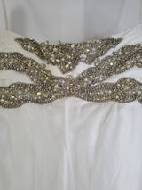 Imoda Ivory Chiffon Sweetheart Ruched Crystal Diamante Bead Wedding Dress Sz 129