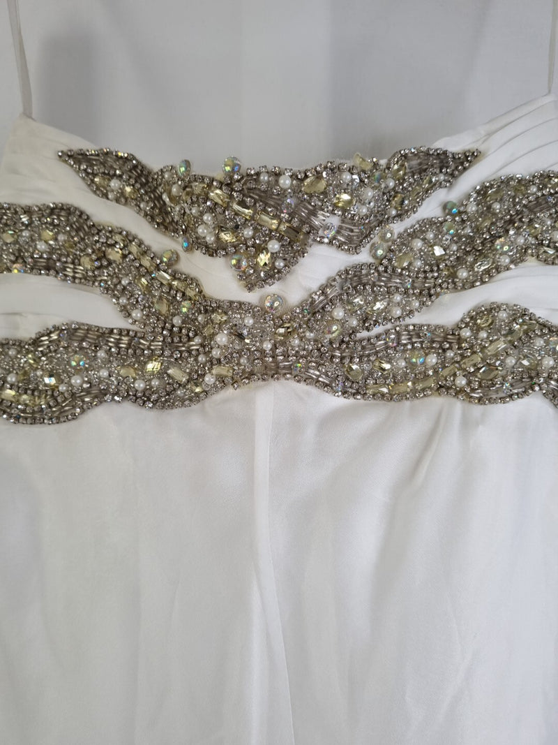 Imoda Ivory Chiffon Sweetheart Ruched Crystal Diamante Bead Wedding Dress Sz 129