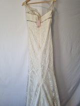 Imoda Ivory Lace Sweetheart Vneck Beaded Mermaid Train Wedding Dress Sz 108