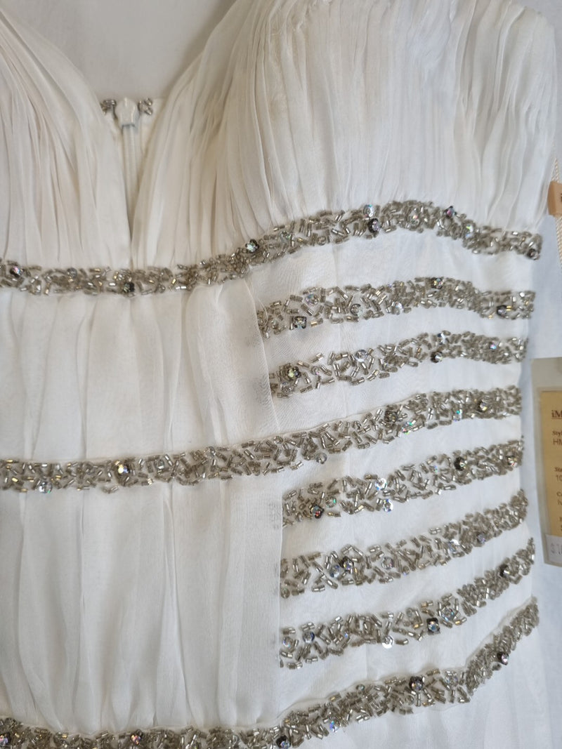 Imoda Ivory Chiffon Sweetheart Ruched Crystal Beaded Wedding Dress Sz 105