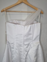 Isabella Faye White Satin Tulle Ruched Beaded One Shoulder Wedding Dress Sz 1010