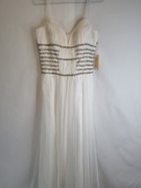 Imoda Ivory Chiffon Sweetheart Ruched Crystal Beaded Wedding Dress Sz 101