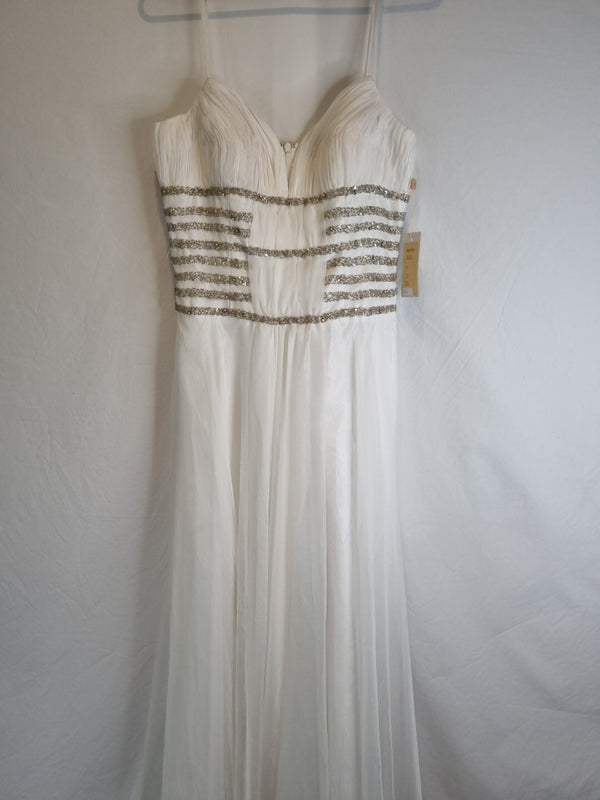 Imoda Ivory Chiffon Sweetheart Ruched Crystal Beaded Wedding Dress Sz 101