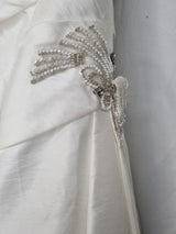 Imoda Ivory Ruched Pleated Beaded A-line Train Wedding Dress Sz 104