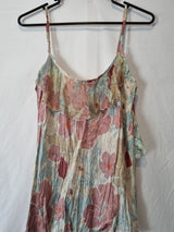 Imoda Pink Blue Beige Floral Ruffle Lace Layered Casual Singlet Silk Top Size M7
