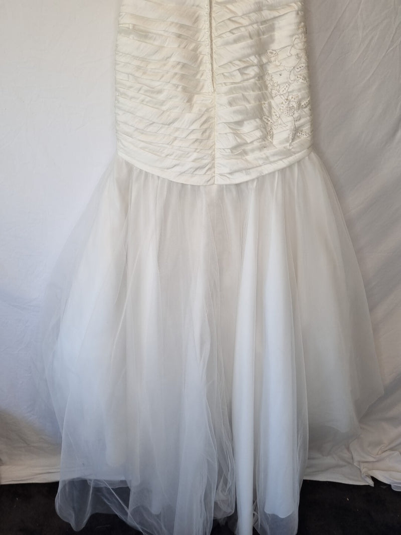 Imoda Ivory Ruched Beaded Mermaid Tulle Skirt Train Wedding Dress Sz 1011