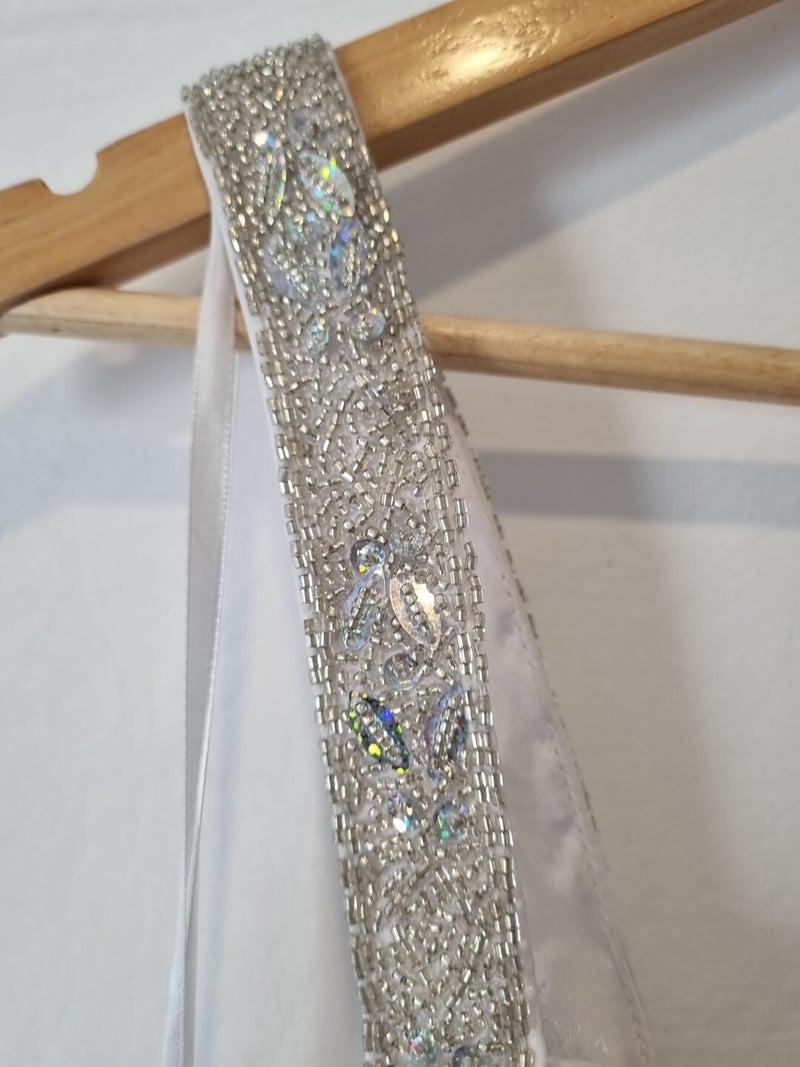 Imoda White Chiffon Sweetheart Beaded Ruched Empire Wedding Dress Sz 86