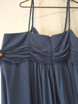Imoda Navy Blue Chiffon Ruched Braid-strap Evening Bridesmaid Maxi Dress Sz 2811