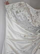 Imoda Ivory Satin Sweethesrt Beaded Train Wedding Dress Sz 87