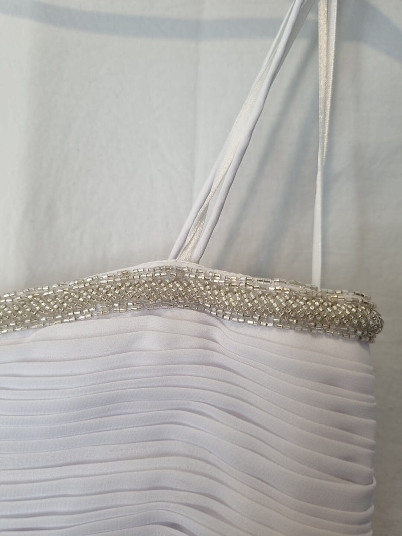 Imoda White Chiffon Sweetheart Beaded Ruched Empire Wedding Dress Sz 812