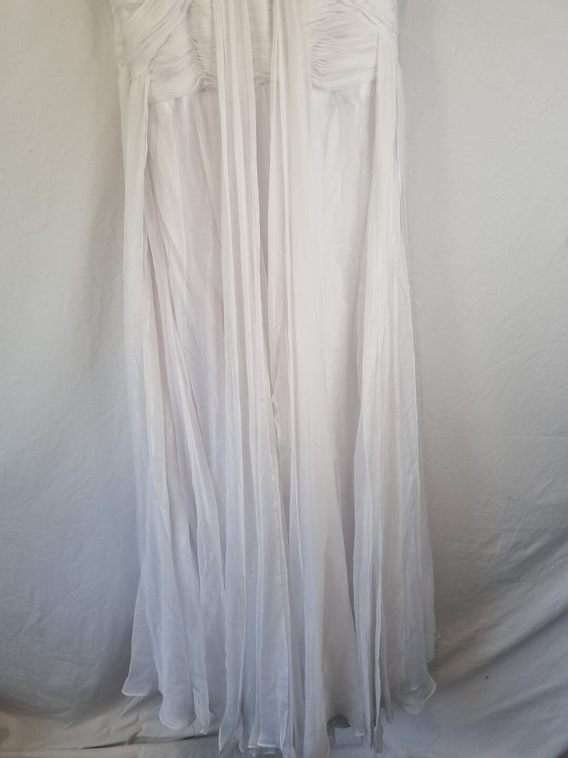 Imoda White Chiffon V neck Beaded Ruched Crystal Fitted Wedding Dress Sz 1210
