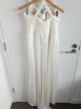 Angeline ivory satin ruched pleated cross back wedding maid honour dress size 126