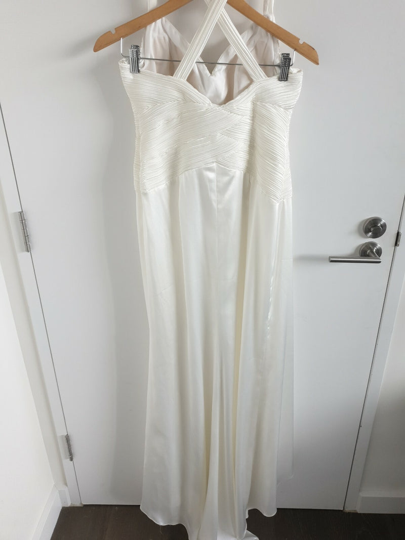 Angeline ivory satin ruched pleated cross back wedding maid honour dress size 126