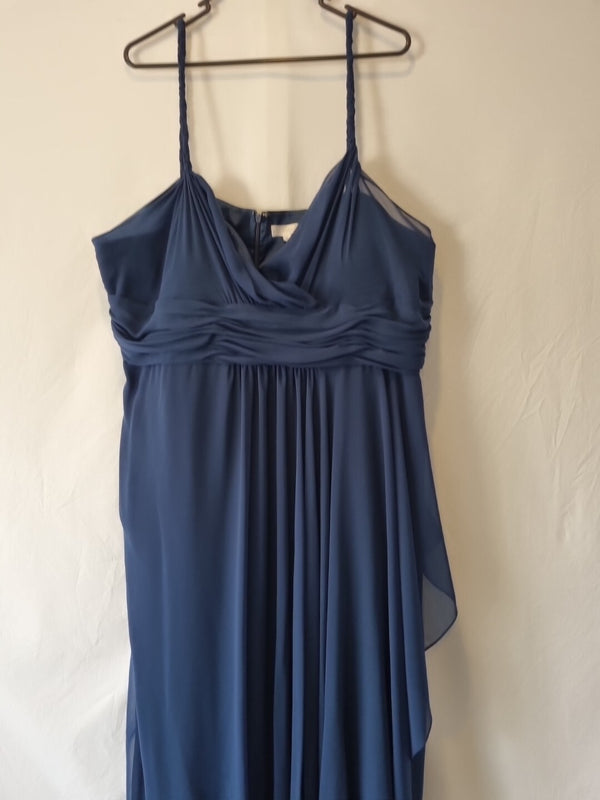 Imoda Navy Blue Chiffon Ruched Braid-strap Evening Bridesmaid Maxi Dress Sz 281