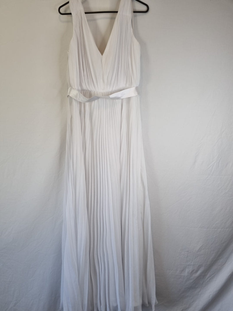 Imoda White Chiffon V neck Ruched Pleated Grecian Wedding Dress Sz 147