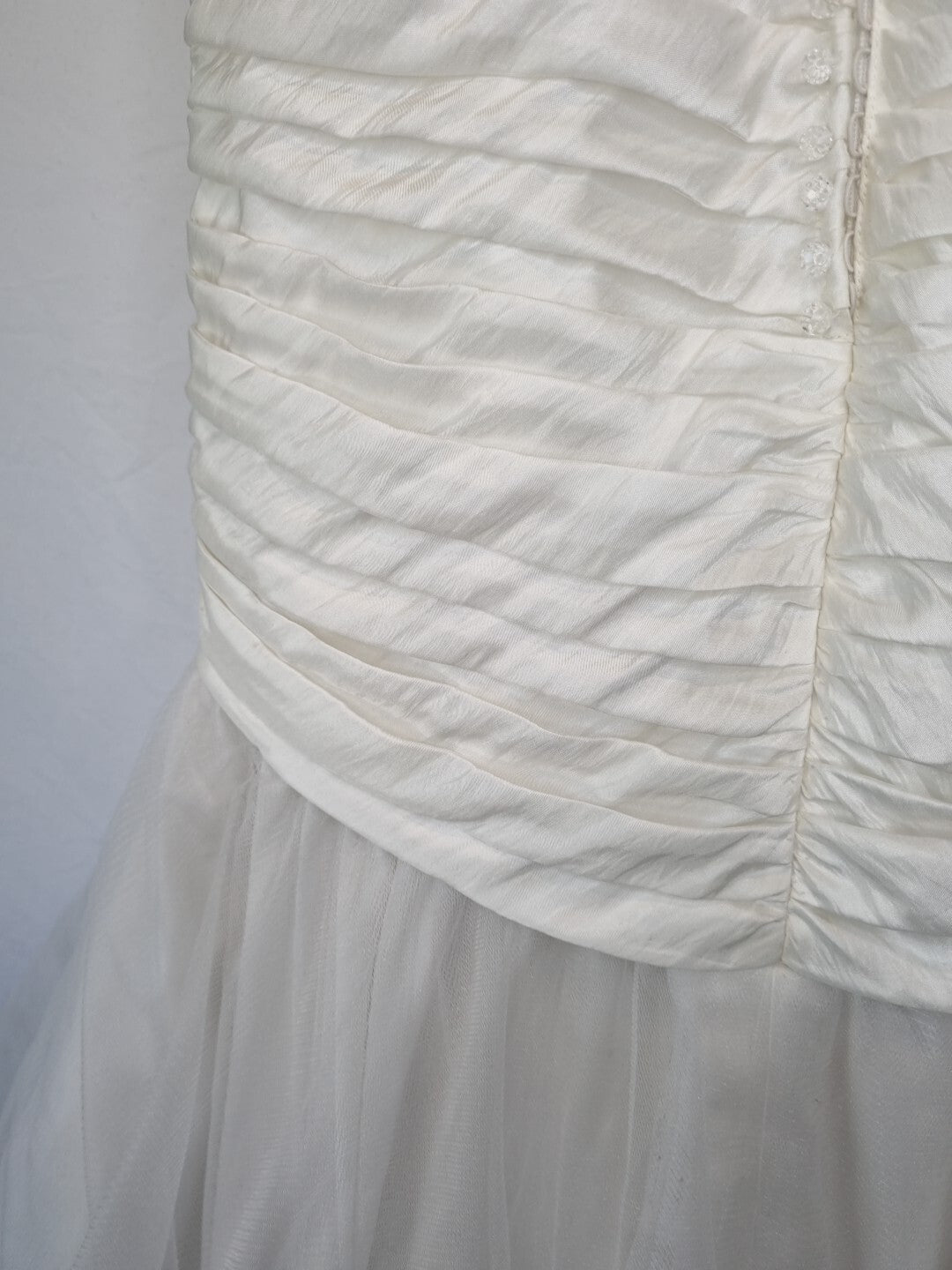 Imoda Ivory Ruched Beaded Mermaid Tulle Skirt Train Wedding Dress Sz 1016