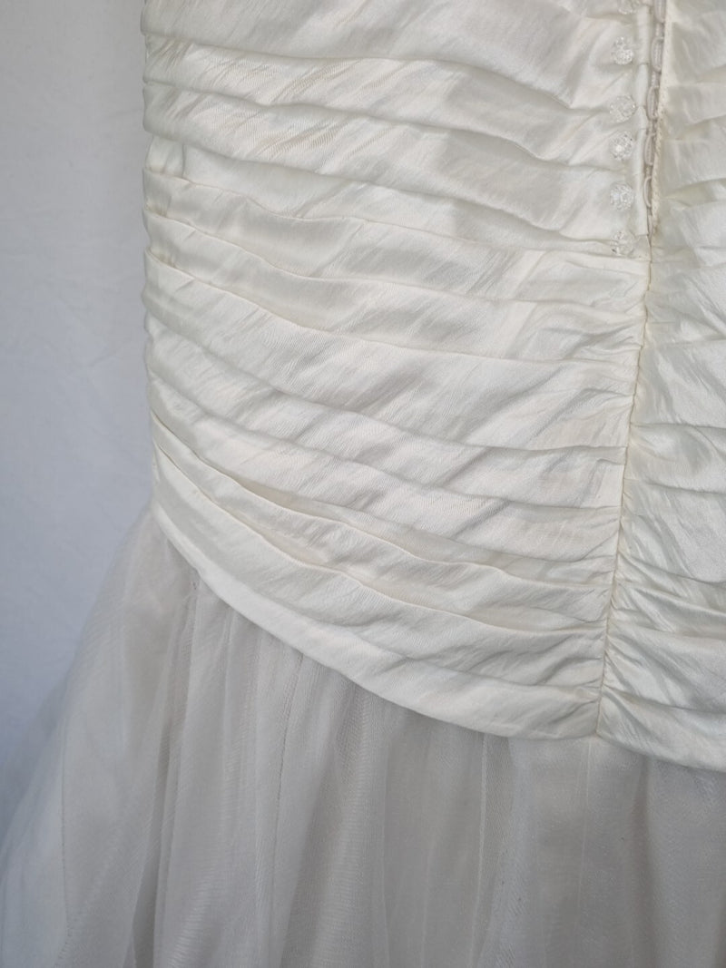 Imoda Ivory Ruched Beaded Mermaid Tulle Skirt Train Wedding Dress Sz 1016