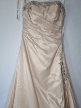 Imoda Gold Taffeta Ruched Crystal Beaded Full A-line Train Wedding Dress Sz 102