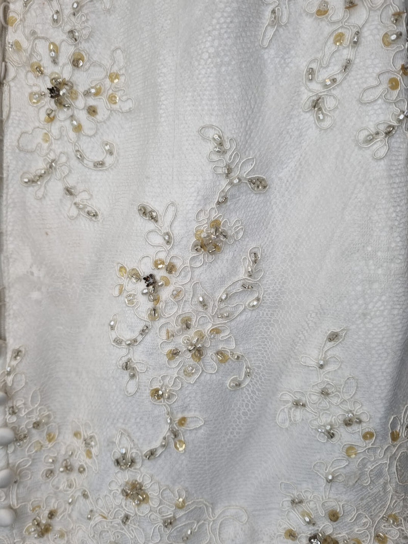 Imoda Ivory Lace Sweetheart Beaded Mermaid Ruffled Train Wedding Dress Sz 1016