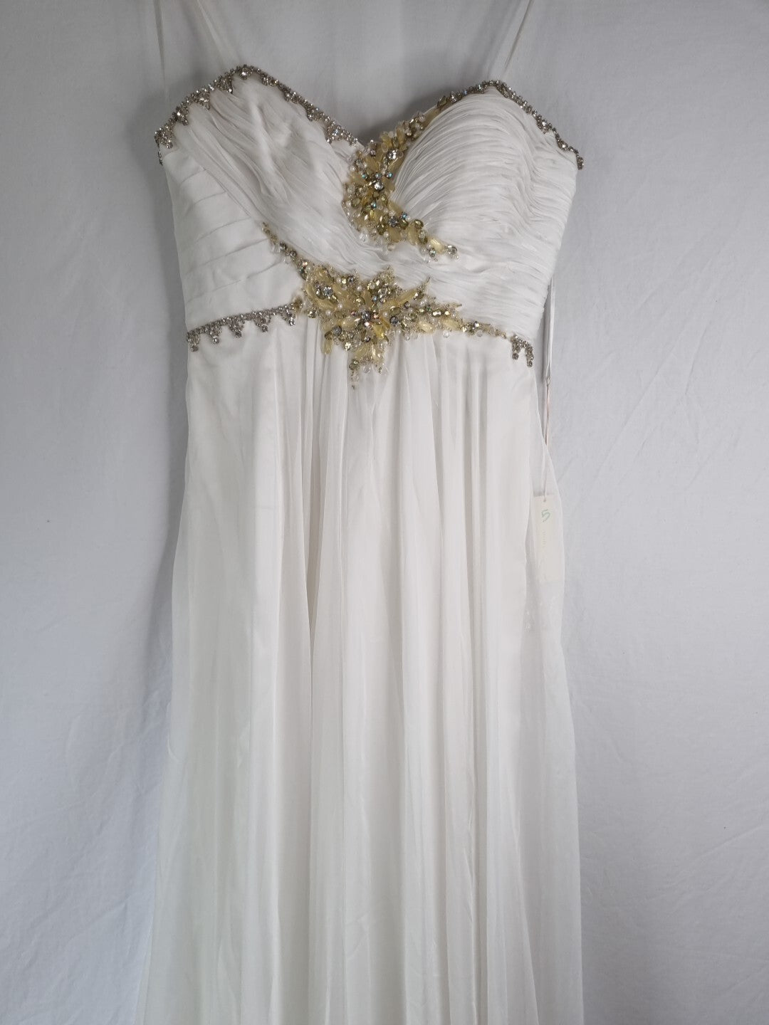 Imoda Ivory Chiffon Sweethear Ruched Crystal Diamante Beaded Wedding Dress Sz 101