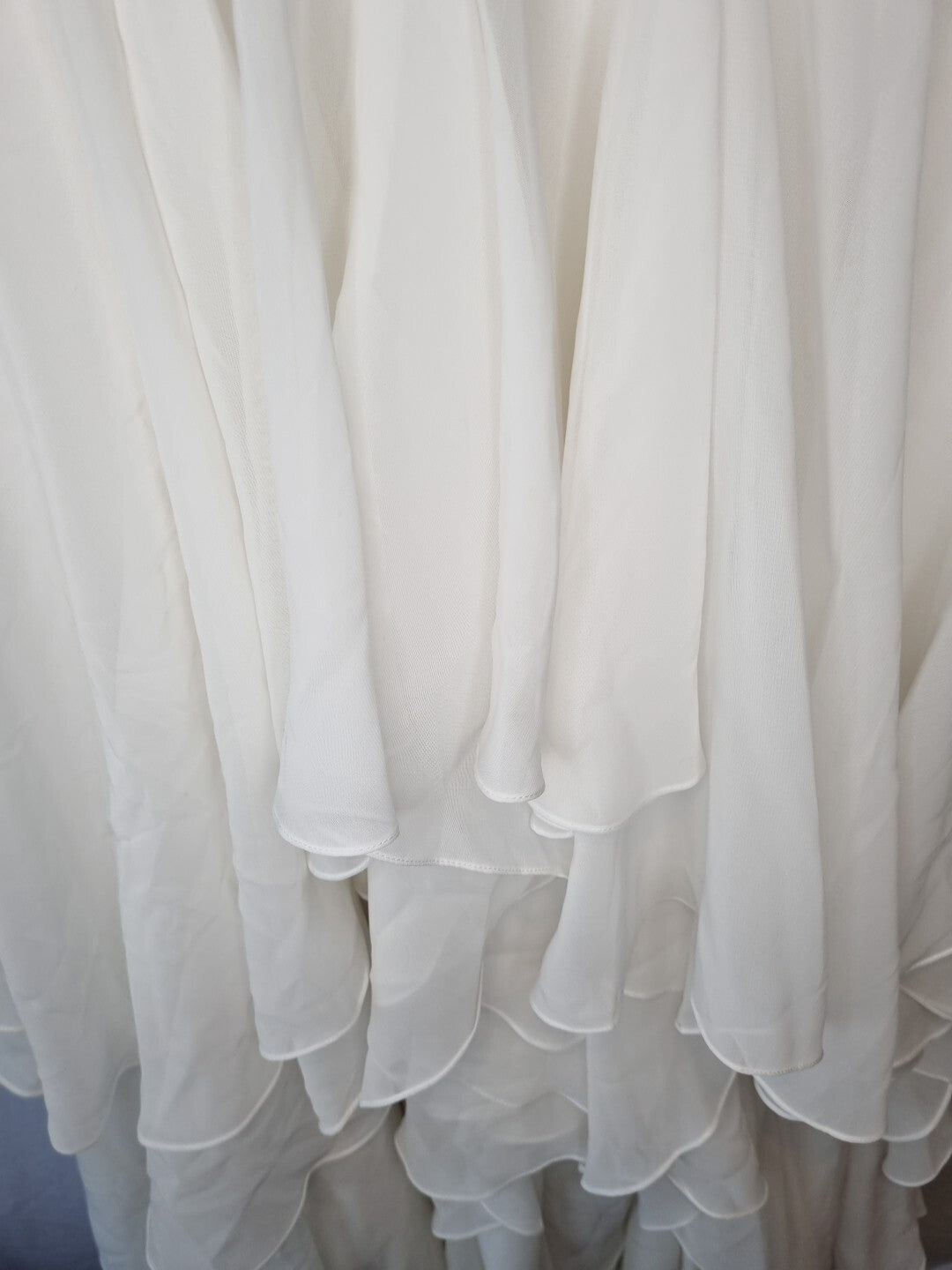 Isabella Faye Ivory Chiffon Ruched Beaded Halter Neck Train Wedding Dress Sz 129