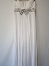 Imoda White Chiffon Ruched Beaded Sweetheart Strapless Wedding Dress Sz 120