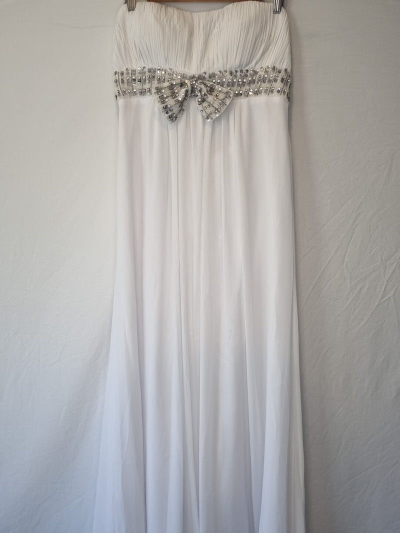 Imoda White Chiffon Ruched Beaded Sweetheart Strapless Wedding Dress Sz 120