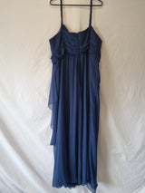 Imoda Navy Blue Chiffon Ruched Braid-strap Evening Bridesmaid Maxi Dress Sz 2810