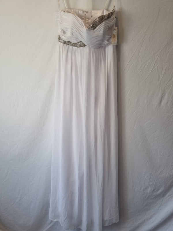 Imoda White Chiffon Sweetheart Beaded Ruched Empire Wedding Dress Sz 120