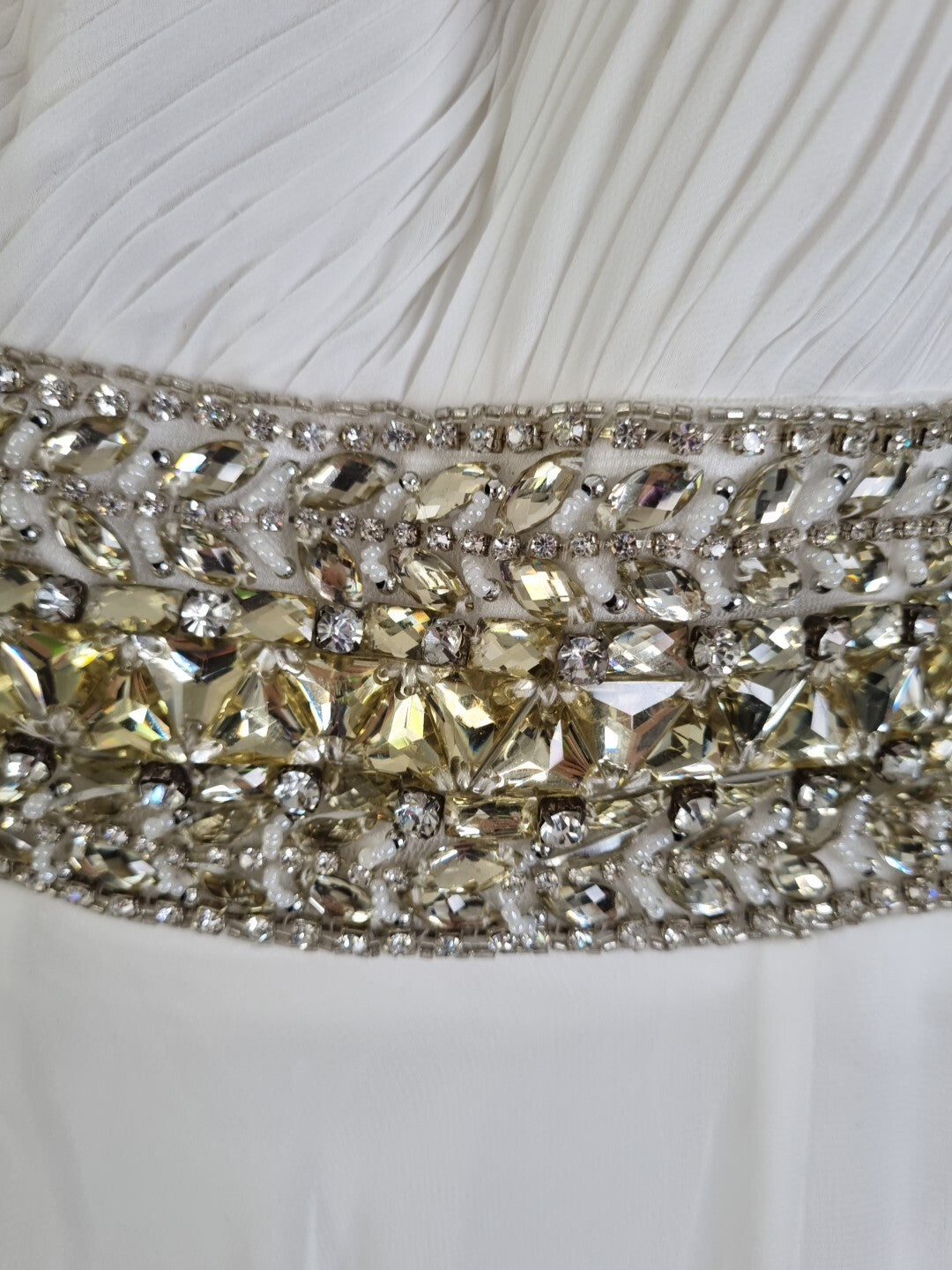 Imoda Ivory Chiffon One Shoulder Ruched Crystal Diamante Wedding Dress Sz 106