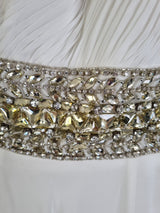 Imoda Ivory Chiffon One Shoulder Ruched Crystal Diamante Wedding Dress Sz 106