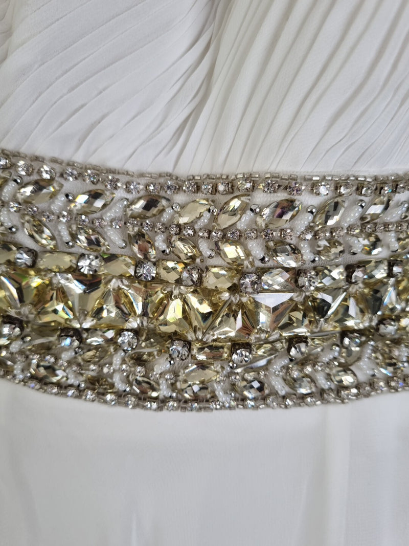 Imoda Ivory Chiffon One Shoulder Ruched Crystal Diamante Wedding Dress Sz 106