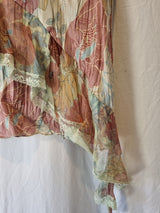 Imoda Pink Blue Beige Floral Ruffle Lace Layered Casual Singlet Silk Top Size M2